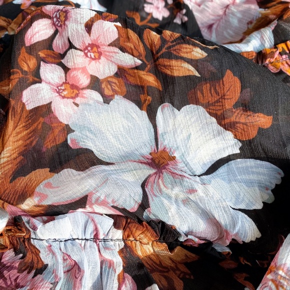 🍂 O.P.T ANTHROPOLOGY BOHO FLORAL 2-in-1 BLACK RUST RUFFLE BAGGY LONG SLEEVE TOP - Picture 11 of 16